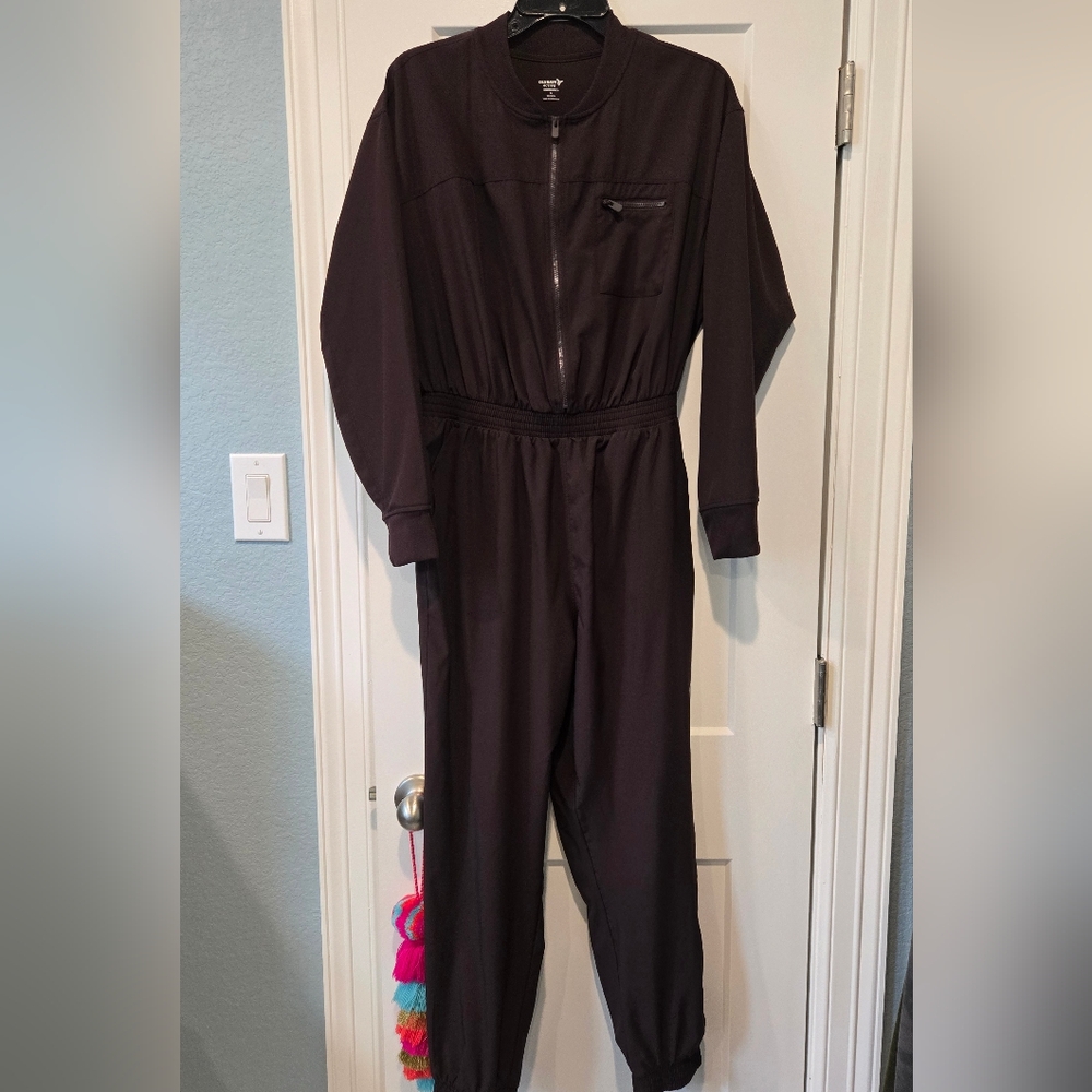 Old Navy Burgandy Long-Sleeve Jumpsuit with Collared Neckline